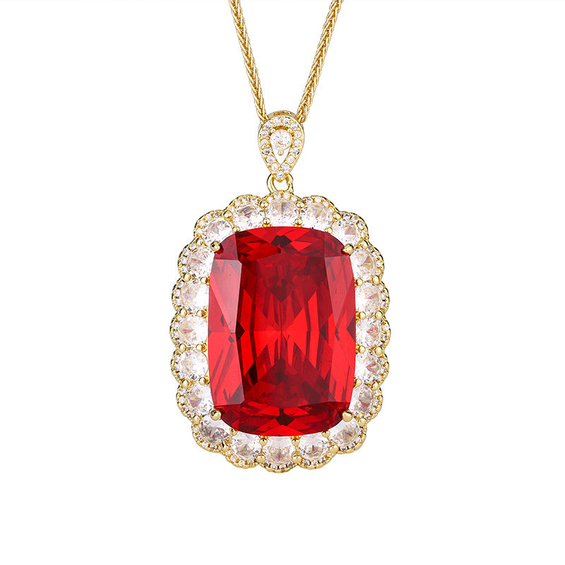 2024 New Jewelry Copper Bottom Gold Plated European and American Simulated Color Treasure Pendant Necklace