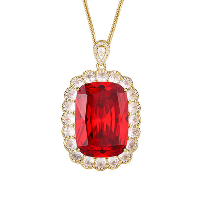 2024 New Jewelry Copper Bottom Gold Plated European and American Simulated Color Treasure Pendant Necklace