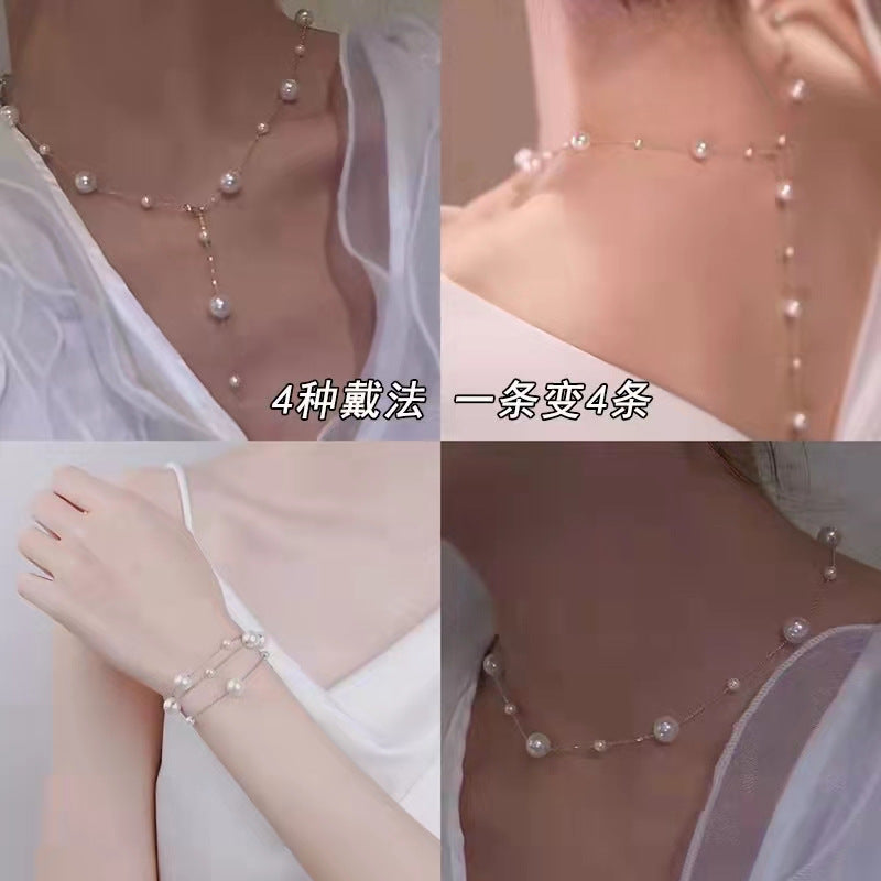 925 silver starry sky pearl necklace sweater chain versatile temperament light luxury collarbone chain