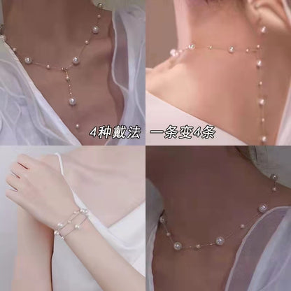 925 silver starry sky pearl necklace sweater chain versatile temperament light luxury collarbone chain