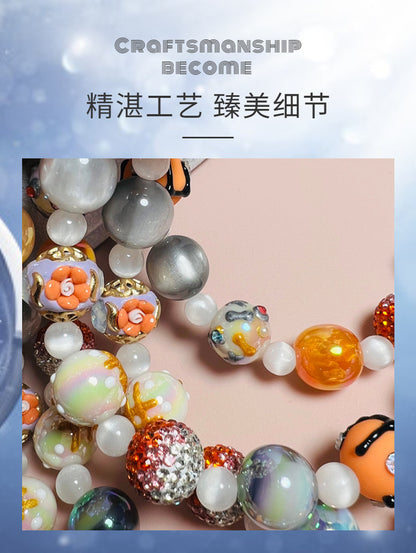 necklace  Orange diagonal hand-painted bead chain