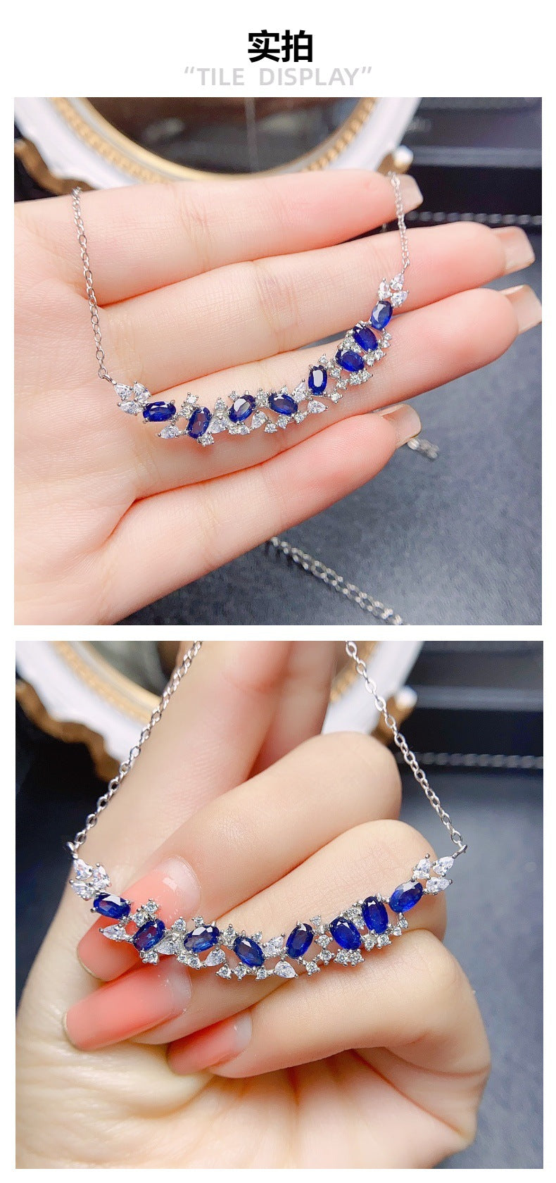 Hot selling natural sapphire necklace S925 silver inlaid main stone 3 * 5 in Europe and America