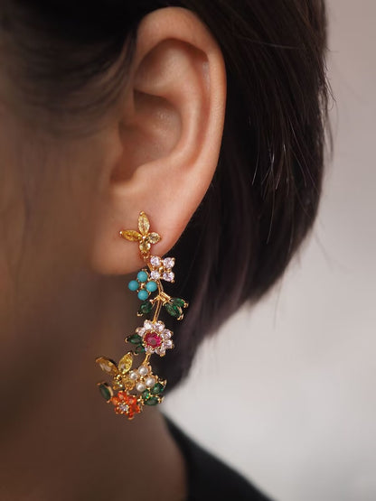 Asymmetric Sparkling Zircon Pearl Inlaid Flower Butterfly Earnail Necklace Bracelet