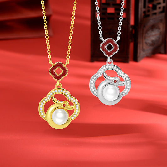 Pearl necklace S925 silver symbolism: Good luck, auspicious dragon, collarbone chain, hot selling accessory