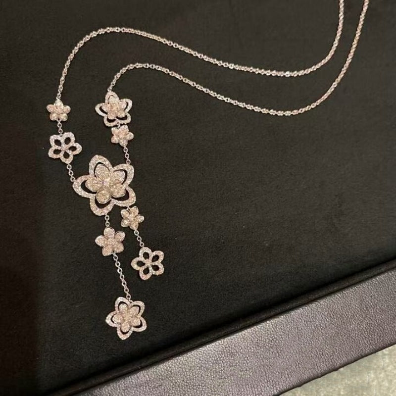 New high-end Graf floral double necklace with tassels, light luxury, niche, minimalist temperament, butterfly collarbone chain