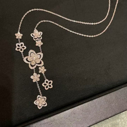 New high-end Graf floral double necklace with tassels, light luxury, niche, minimalist temperament, butterfly collarbone chain