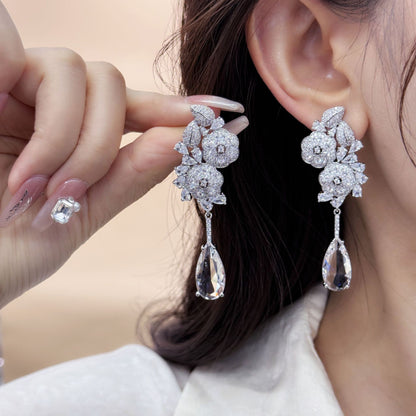 New Palace style Micro inlaid Colorful Treasure Flower Earrings s925 Silver Needle Earrings