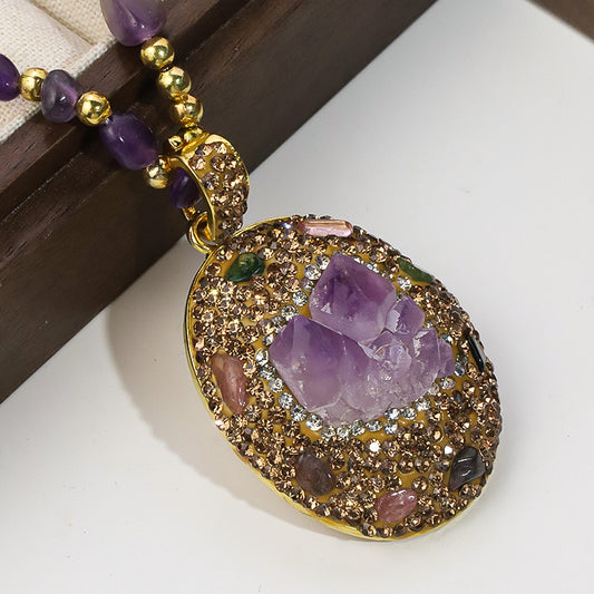 necklace  Natural purple ore crystal tourmaline necklace women's model