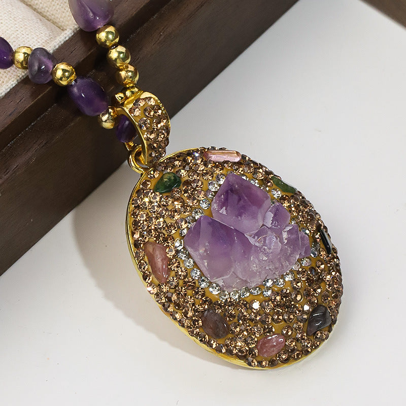 necklace  Natural purple ore crystal tourmaline necklace women's model