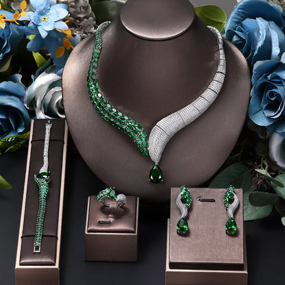 Hot selling jewelry four piece necklace+earrings+ring+bracelet 3A zircon jewelry set