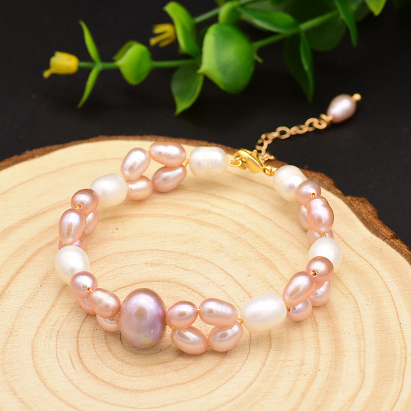 Baroque natural freshwater pearl bracelet, retro summer color retention bracelet, niche high-end handmade fashion accessory