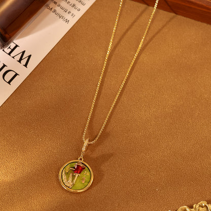 New Monet Garden Natural Pearl Oil Painting Necklace Light Luxury Retro Plated 18K Gold Clothing Chain