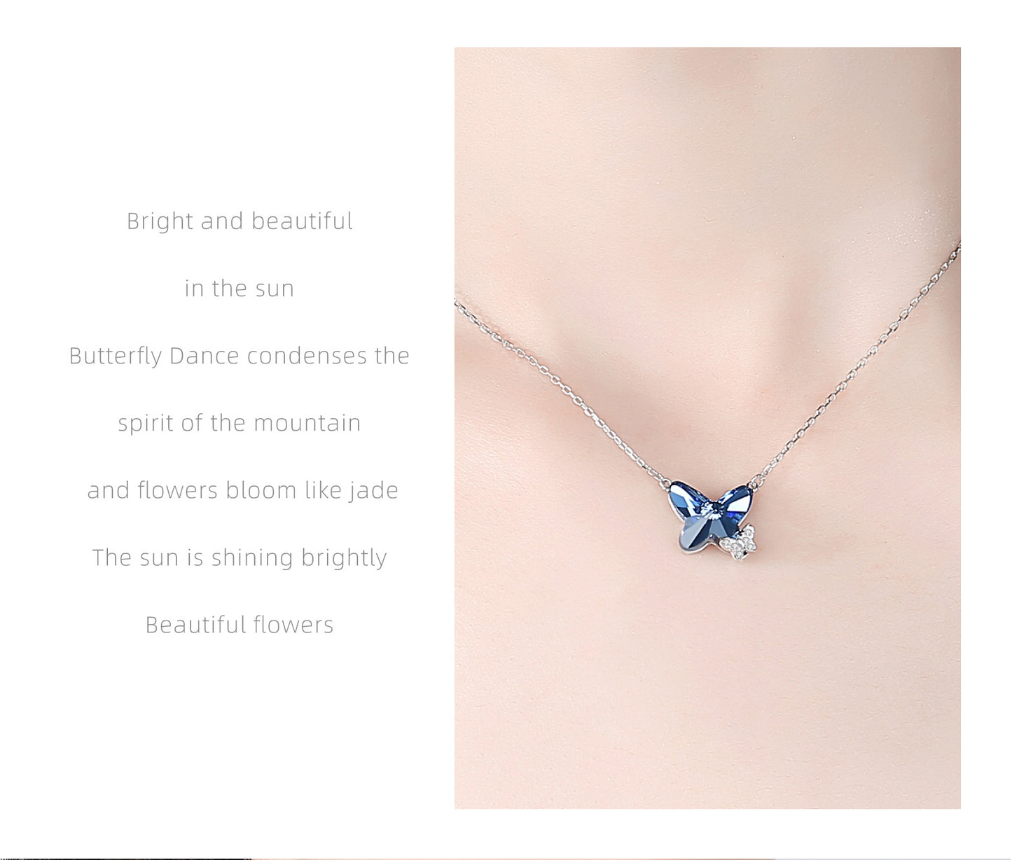 Crystal necklace for women S925 pure silver blue butterfly pendant sweater chain collarbone necklace