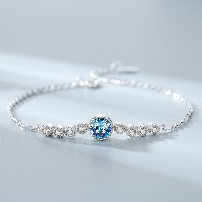 Ocean Heart Crystal Bracelet for Women S925 Pure Silver High End Jewelry, Niche Fashion Light Luxury Bracelet