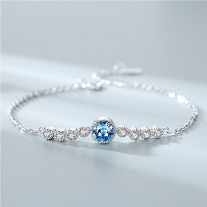 Ocean Heart Crystal Bracelet for Women S925 Pure Silver High End Jewelry, Niche Fashion Light Luxury Bracelet