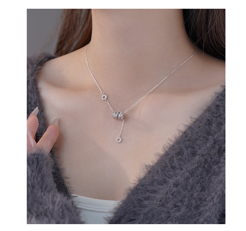 S999 silver studded diamond necklace, new high-end pendant, sweater chain, silver necklace