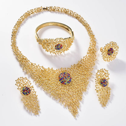 European and American Dubai 18K inlaid rhinestone necklace, earrings, rings, bracelets, jewelry set