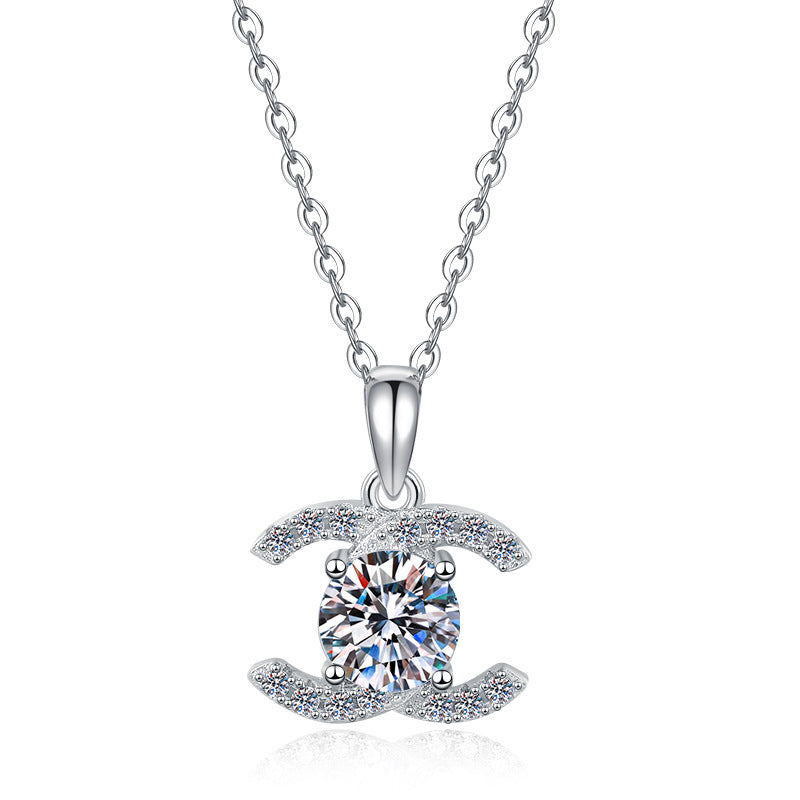 S925 silver moissanite pendant collarbone chain fashionable versatile accessory high-end pure silver necklace