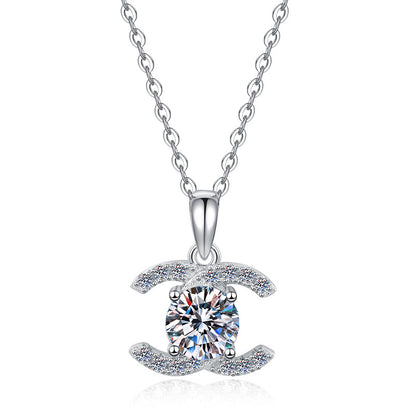 S925 silver moissanite pendant collarbone chain fashionable versatile accessory high-end pure silver necklace