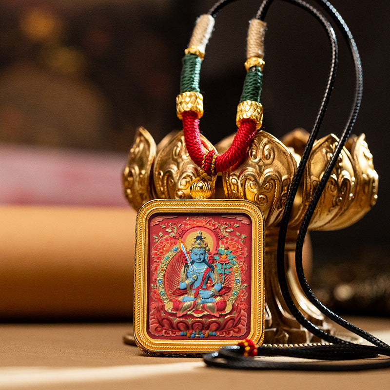 Green Tara Zakhilam Fifth Master's Past and Present Lives Necklace Hand drawn Tangka Brass Necklace