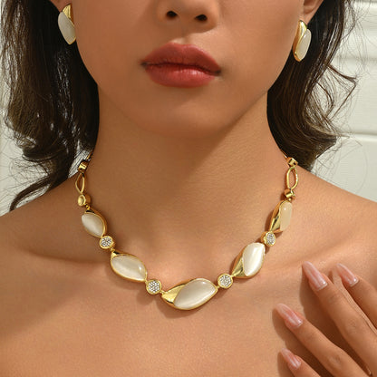 SHEIN TEMU European and American style fashion retro chain splicing moonstone fashion bracelet for women