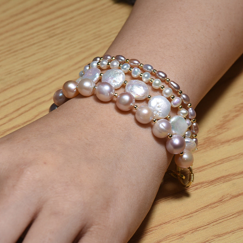 Baroque natural freshwater pearl bracelet, retro summer color retention bracelet, niche high-end handmade fashion accessory