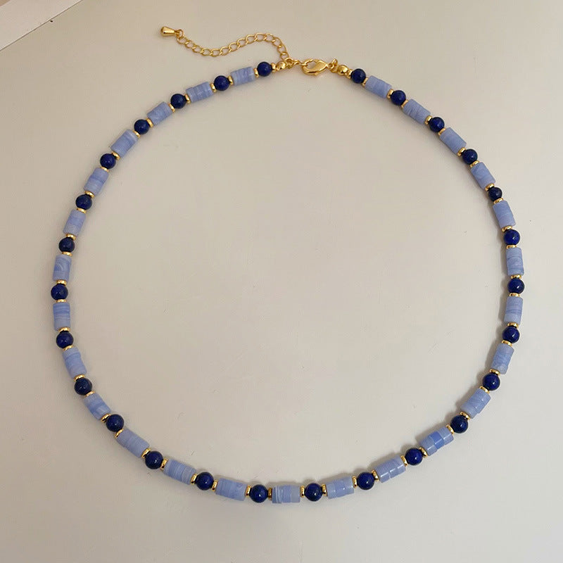 necklace  Retro lapis lazuli color beaded necklace for women