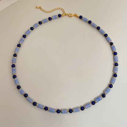 necklace  Retro lapis lazuli color beaded necklace for women