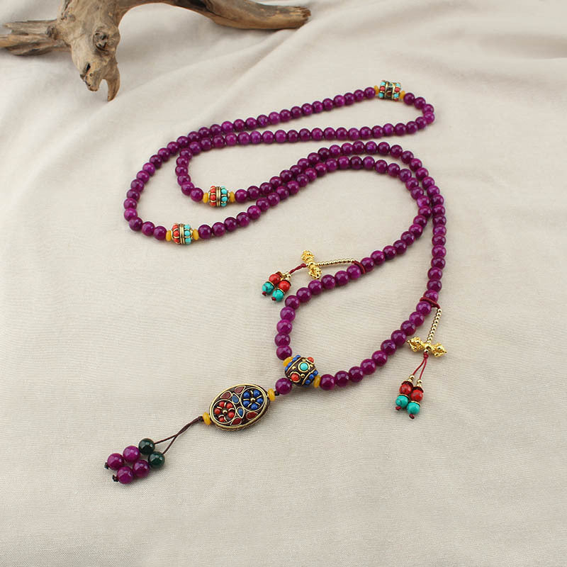 necklace  Long jade necklace for women Nepalese tassel crossbody chain ethnic style