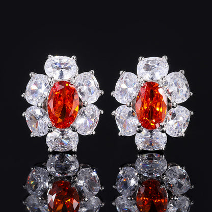 Jewelry new S925 all body silver set simulation orange red small pigeon egg pendant main 7 * 9-4 * 6
