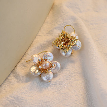 Natural Baroque Pearl Earrings, Simple Style Earrings S925 Silver Needle Flower Earrings