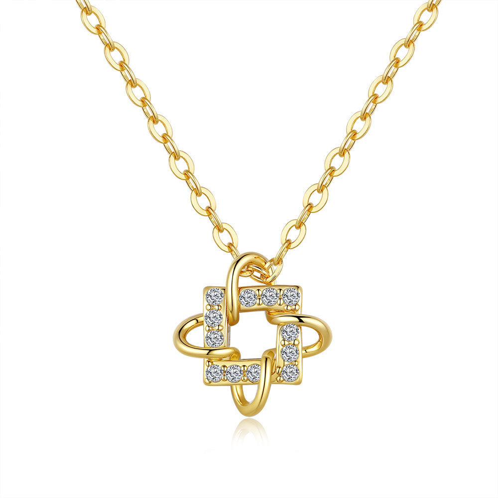 Geometric square pendant collarbone chain for women, plated with 14K gold and 925 pure silver, fully inlaid with moissanite necklace