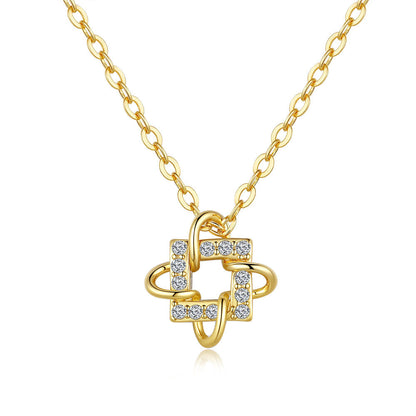 Geometric square pendant collarbone chain for women, plated with 14K gold and 925 pure silver, fully inlaid with moissanite necklace