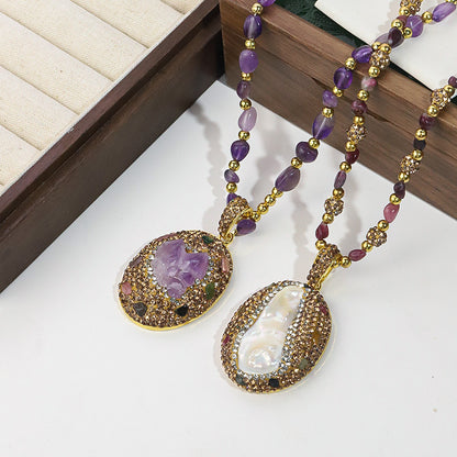 necklace  Natural purple ore crystal tourmaline necklace women's model