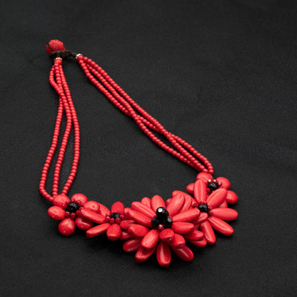 necklace  Chinese style red auspicious flower necklace