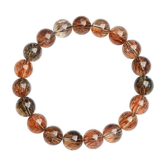 Jiuya Crystal Natural 7A Grade Straight Hair Black Gold Super Seven Round Bead Bracelet