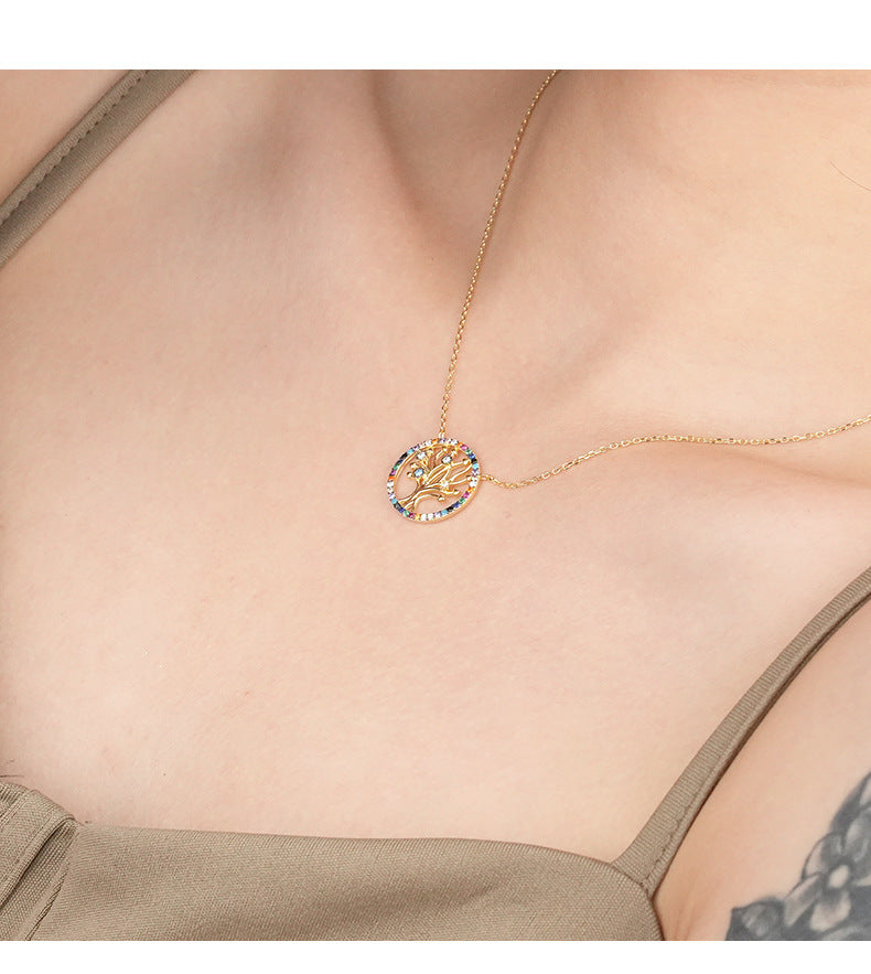 Yuanfan 925 pure silver colored zircon life tree necklace collarbone chain Amazon, independent cross-border source