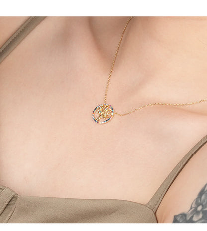 Yuanfan 925 pure silver colored zircon life tree necklace collarbone chain Amazon, independent cross-border source