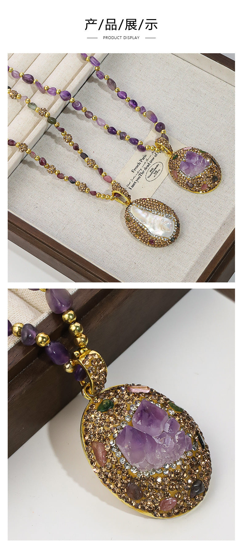 necklace  Natural purple ore crystal tourmaline necklace women's model