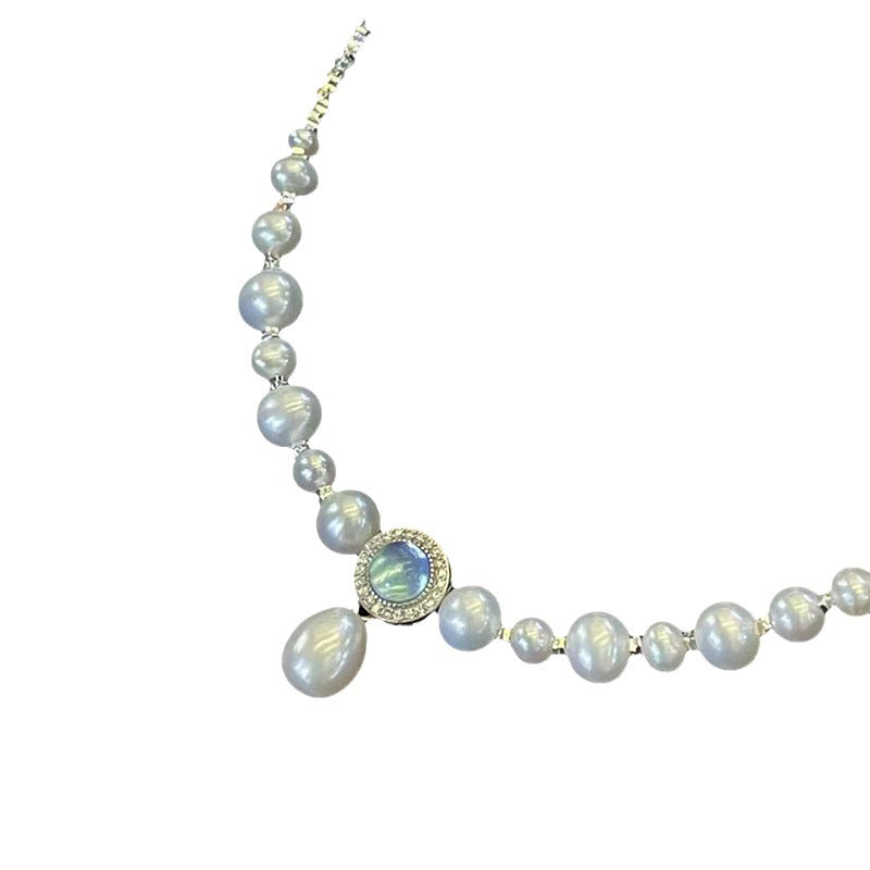 S925 pure silver necklace, aquamarine pendant accessory, natural freshwater pearl collarbone chain
