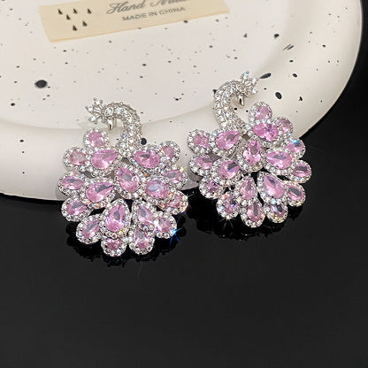Fashionable and atmospheric heavy industry earrings hot selling micro inlaid zircon peacock earrings fashionable earrings