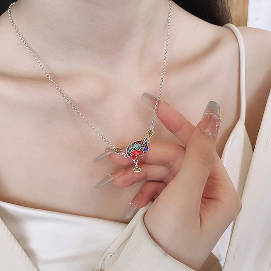 S925 pure silver auspicious elephant necklace with good symbolism of ancient style collarbone chain