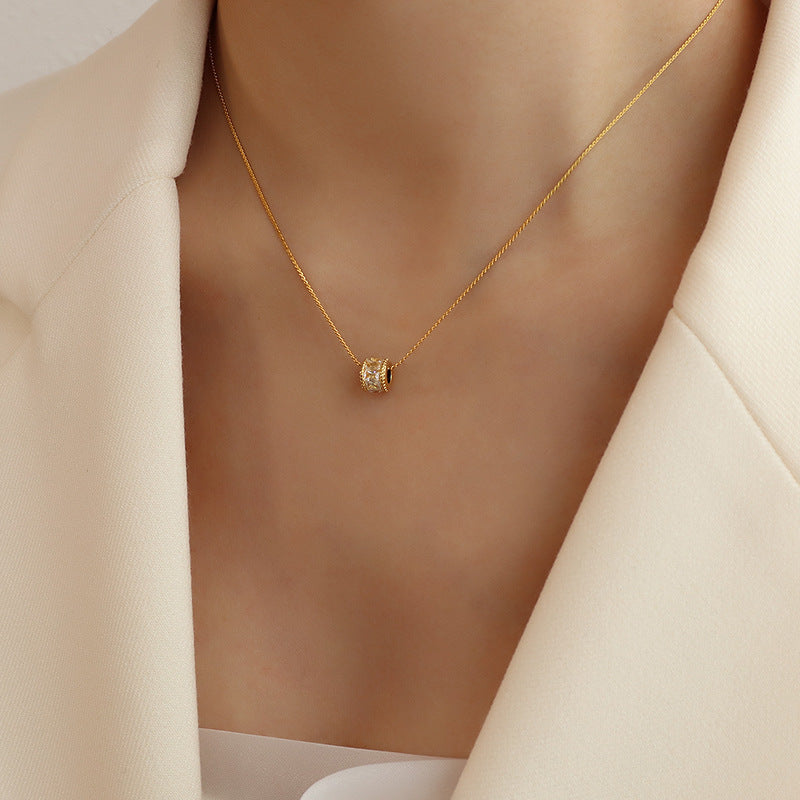 French style diamond studded geometric minimalist earrings titanium steel plated 18K gold versatile necklace set