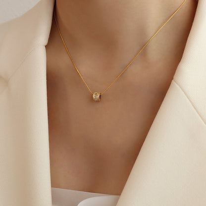French style diamond studded geometric minimalist earrings titanium steel plated 18K gold versatile necklace set