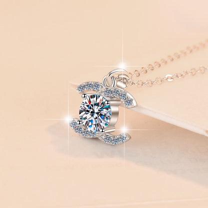 S925 silver moissanite pendant collarbone chain fashionable versatile accessory high-end pure silver necklace