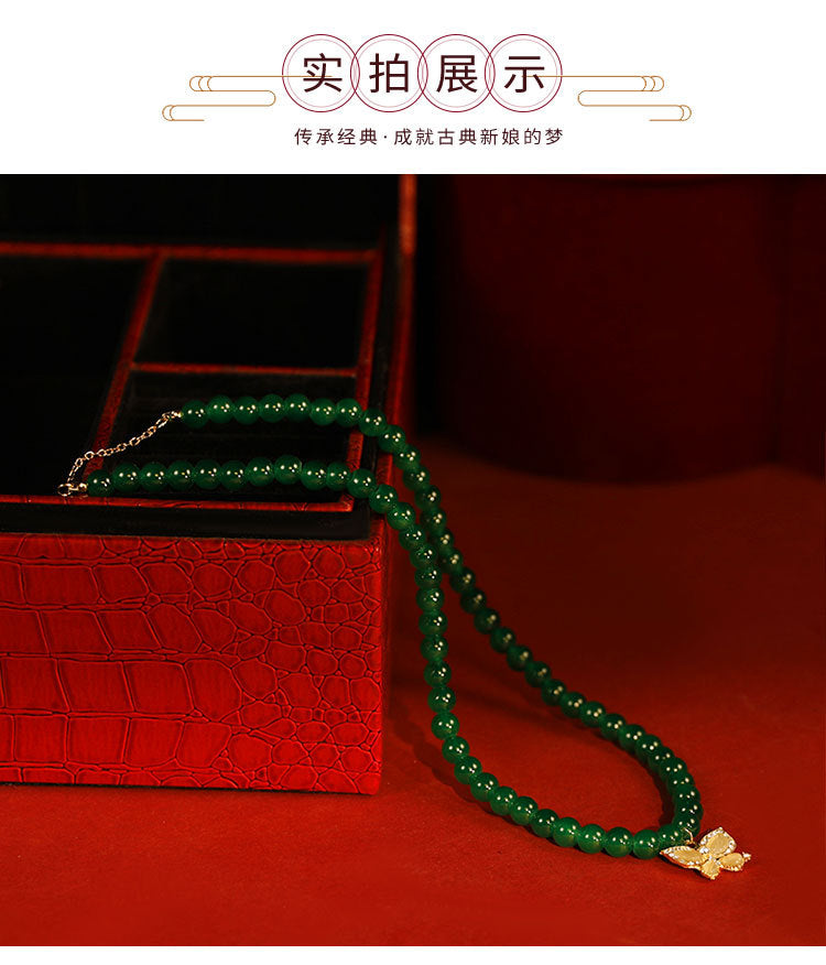 New Chinese style headwear, green bamboo hairpin, phoenix hairpin necklace, earrings, paired hairpin, swaying step by step