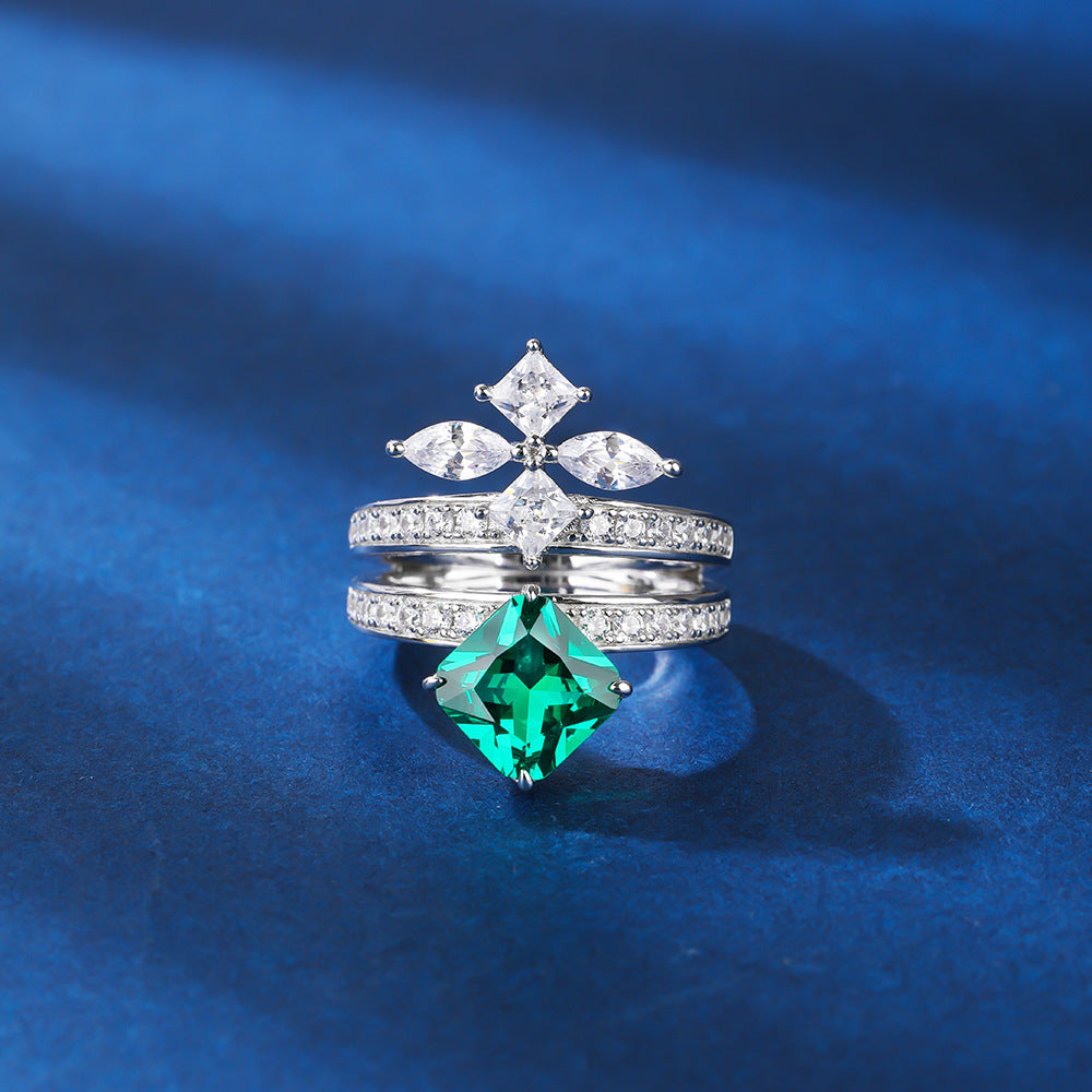 ring  Pure silver ring emerald female S95 silver inlaid embedded vermiculite high carbon diamond ice flower
