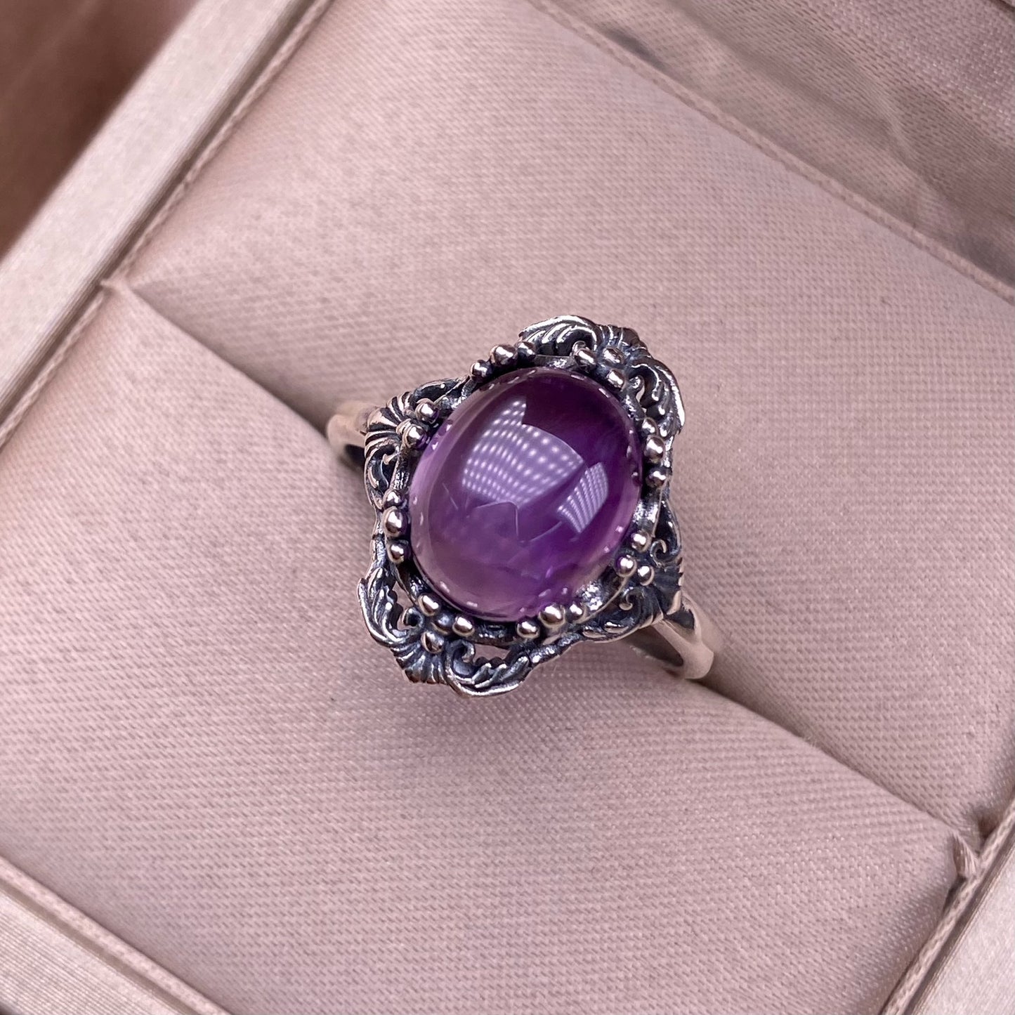 Ring amethyst ring S925 silver inlaid retro making old Nepalese lace women's ring rings