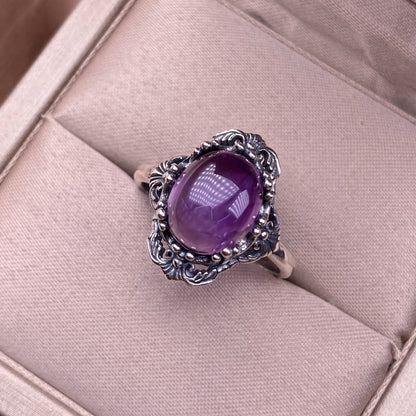 Ring amethyst ring S925 silver inlaid retro making old Nepalese lace women's ring rings