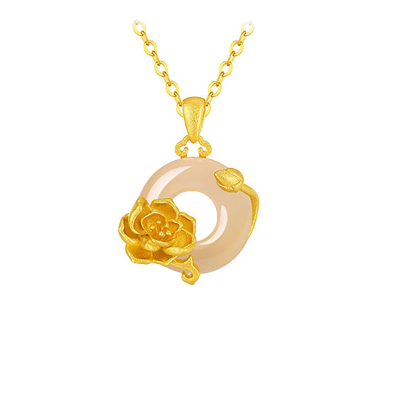 S925 sterling silver twelve flower god necklace, white jade marrow safety buckle pendant, versatile collarbone chain要